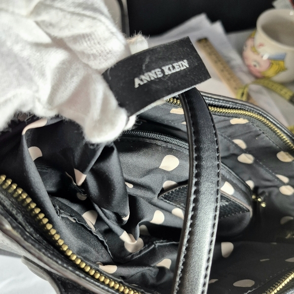 Anne Klein Black Faux Leather Lion Logo Tassel Tote Bag - Picture 9 of 16